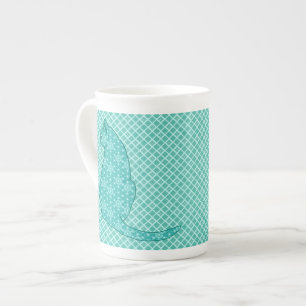 Tasse En Porcelaine Chat japonais - Kimono turquoise