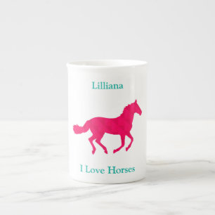 Tasse En Porcelaine Cheval rose "I Love Horses" Boug de spécialité