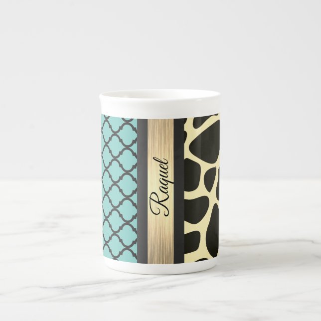 Tasse En Porcelaine Chic Qutrefoil Giraffe Imprimer (Devant)