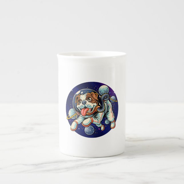 Tasse En Porcelaine Chien astronaute, chien spatial (Devant)