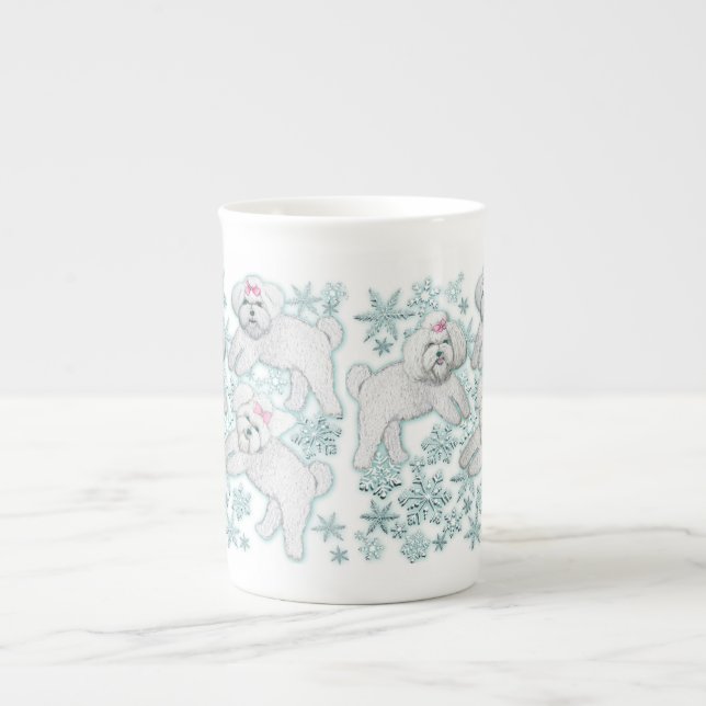 Tasse En Porcelaine Chien de Bologne et chien Bichon Frise Snowflake (Devant)