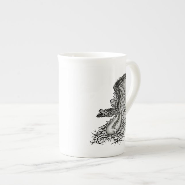 Tasse En Porcelaine Chine Dragon, noir et blanc Design en Tattoostyl (Devant droit)