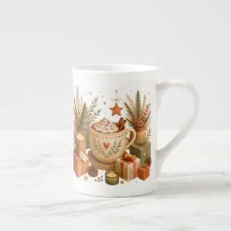 Tasse En Porcelaine Chocolat Chaud de Noël Botanique Cosy