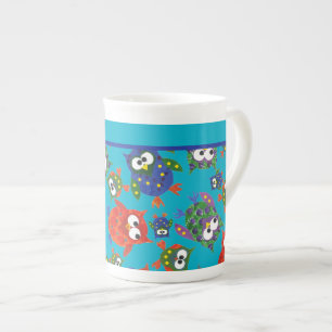 Tasse En Porcelaine Chouette Cute Custom Bone China Mug, bleu turquois