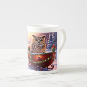 Tasse En Porcelaine Chouette en luge pendant les vacances