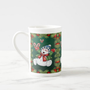 Tasse En Porcelaine Christmas Mug, Snowman, Joyeux Noël