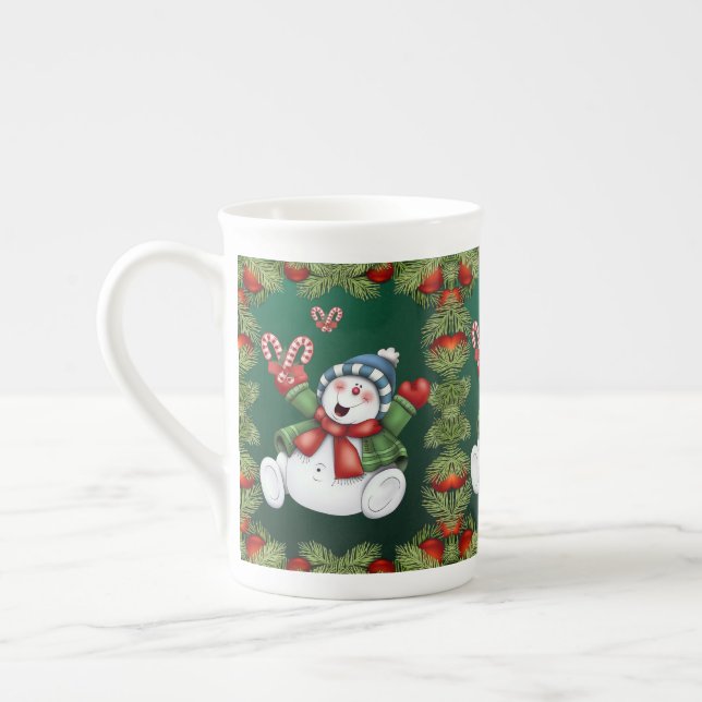 Tasse En Porcelaine Christmas Mug, Snowman, Joyeux Noël (Gauche)