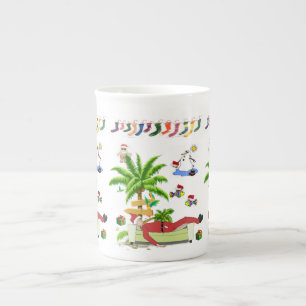 Tasse En Porcelaine Christmas Mug, Summer Beach Bum Père Noël
