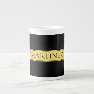 Tasse En Porcelaine Classy Faux Gold Stripe & Black Arrière - plan ou