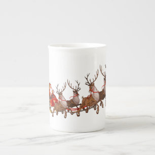 Tasse En Porcelaine Clause du Père Noël avec rennes tirant sa traîne