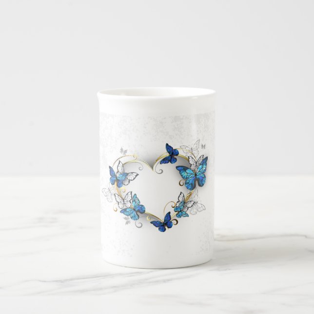 Tasse En Porcelaine Coeur bijoux avec papillons Morpho (Devant)