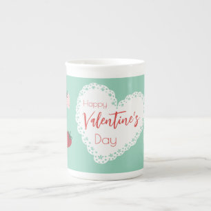Tasse En Porcelaine Coeurs et fraises Joyeuse Saint Valentin