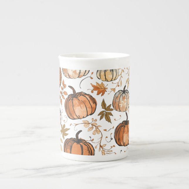 Tasse En Porcelaine Conception Automne Citrouille (Devant)