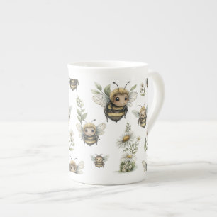 Tasse En Porcelaine Conception d'abeille à l'aquarelle mignonne   Abei