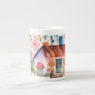 Tasse En Porcelaine Cottage noyau floral de campagne animaux maisons