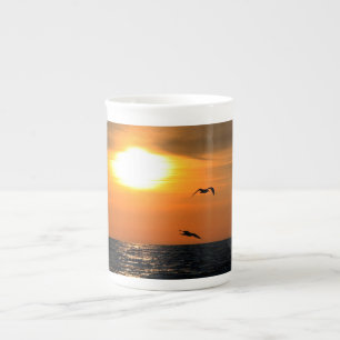Tasse En Porcelaine Coucher du soleil et mouettes