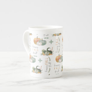 TASSE EN PORCELAINE COULEUR D'EAU CITROUILLES ET GOURDS