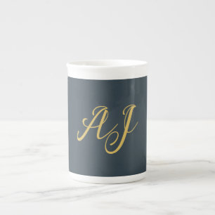 Tasse En Porcelaine Couleur Or Charbon Monogramme Initial Professionne