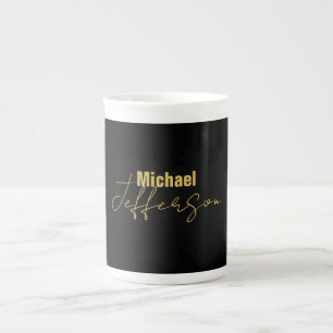 Tasse En Porcelaine Couleur or noir élégant nom moderne minimaliste