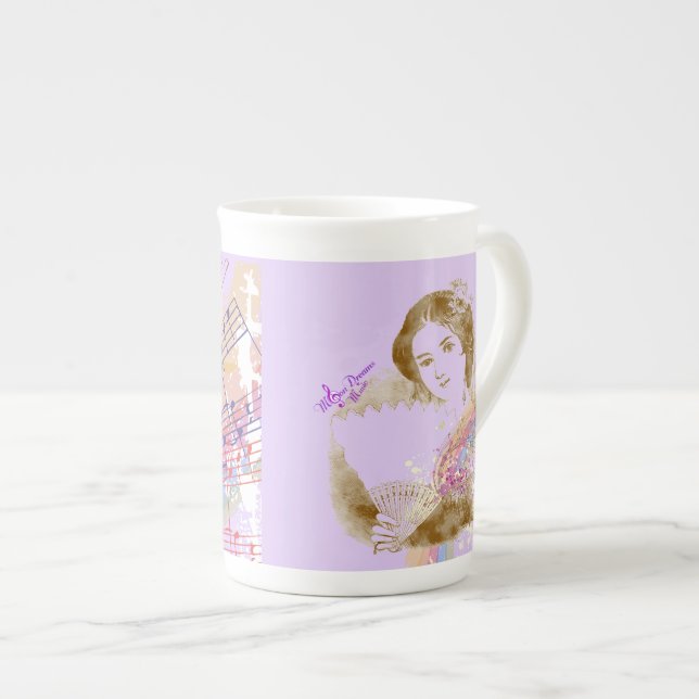 Tasse En Porcelaine Coupe de Chine vintage Fan Lady Purple Bone (Devant droit)