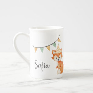 Tasse En Porcelaine Coute Fox Woodland Casquette de la fête rose