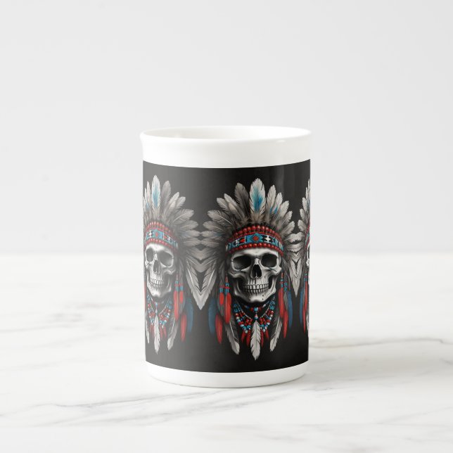 Tasse En Porcelaine Crâne en chef amérindien avec coiffure (Devant)