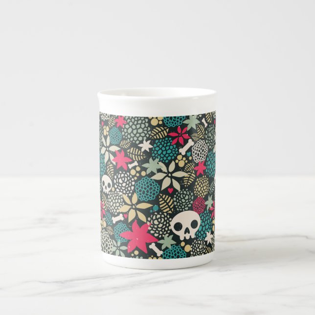 Tasse En Porcelaine Crâne en fleurs (Devant)