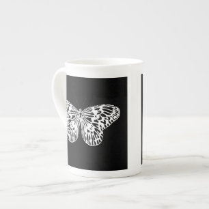 Tasse En Porcelaine Croquis papillon, blanc et noir