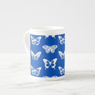 Tasse En Porcelaine Croquis papillon, bleu cobalt et blanc