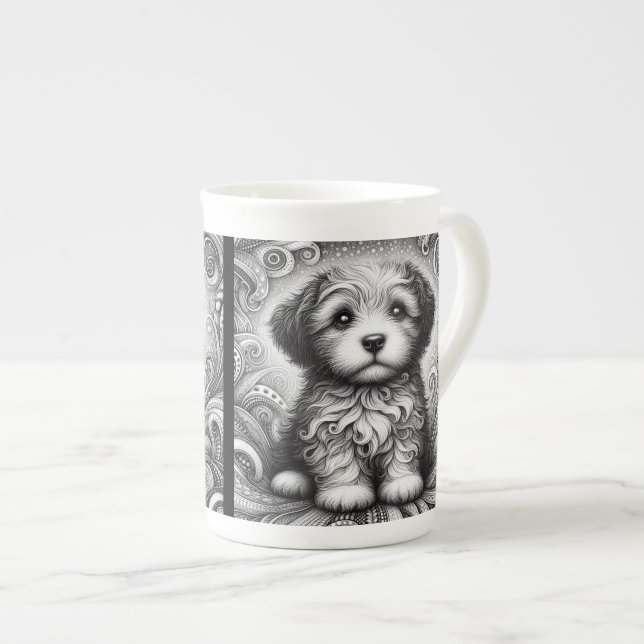 Tasse En Porcelaine Cute puppy in black and white (Devant droit)