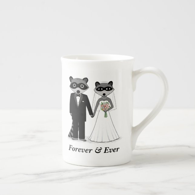Tasse En Porcelaine Cute Raccoons Mariage mariée et chambre personnali (Droite)