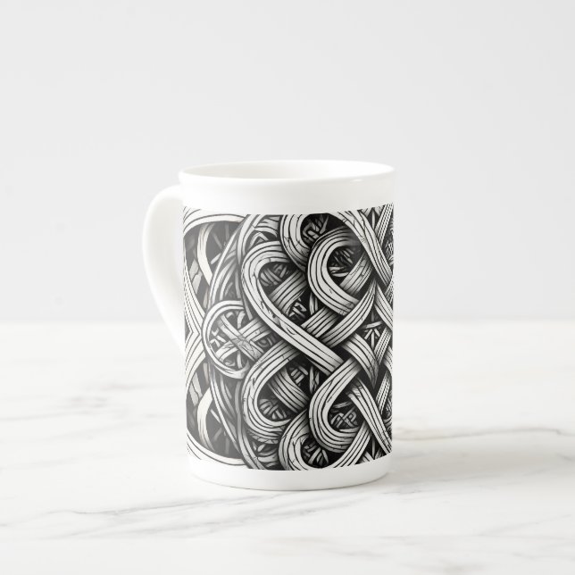 Tasse En Porcelaine Détaillierte Schwarz-Weißer keltischer Knoten 0001 (Devant gauche)