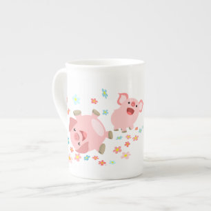 Tasse En Porcelaine Deux mignons cochons de caricature dans la boue de