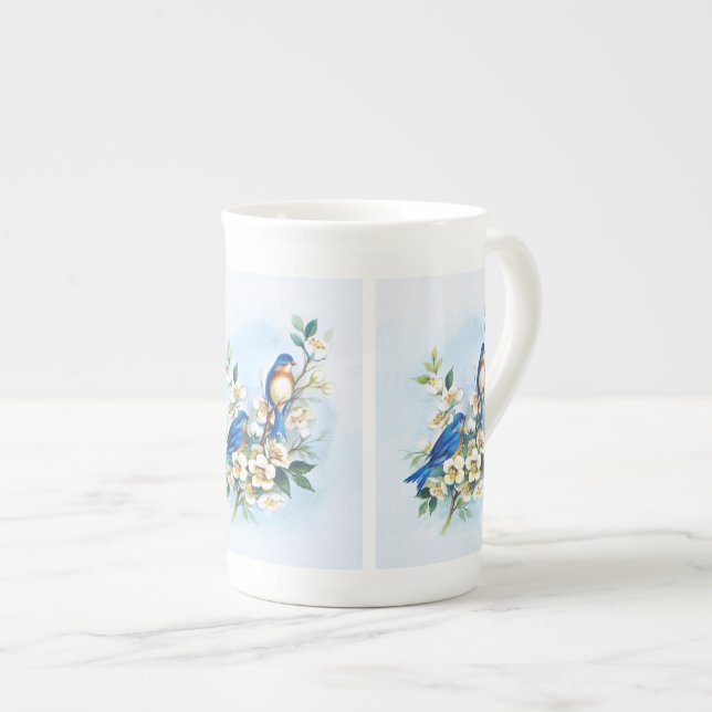 Tasse En Porcelaine Deux oiseaux bleus (Devant droit)