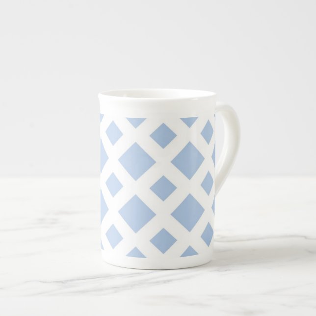 Tasse En Porcelaine Diamants bleu clair sur blanc (Devant droit)