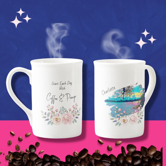 Tasse En Porcelaine Don chrétien | citation de café | floral | paysage (Créateur téléchargé)