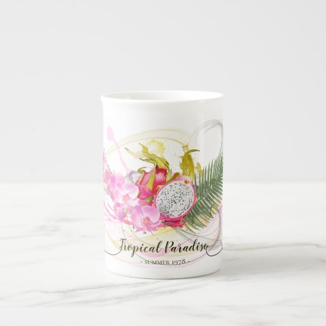 Tasse En Porcelaine Dragon Fruit et rose Orchid Tropical (Devant)