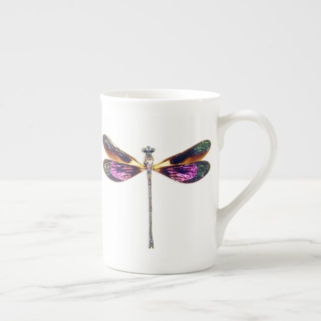 Tasse En Porcelaine Dragonfly en argent, or, violet et noir (Droite)