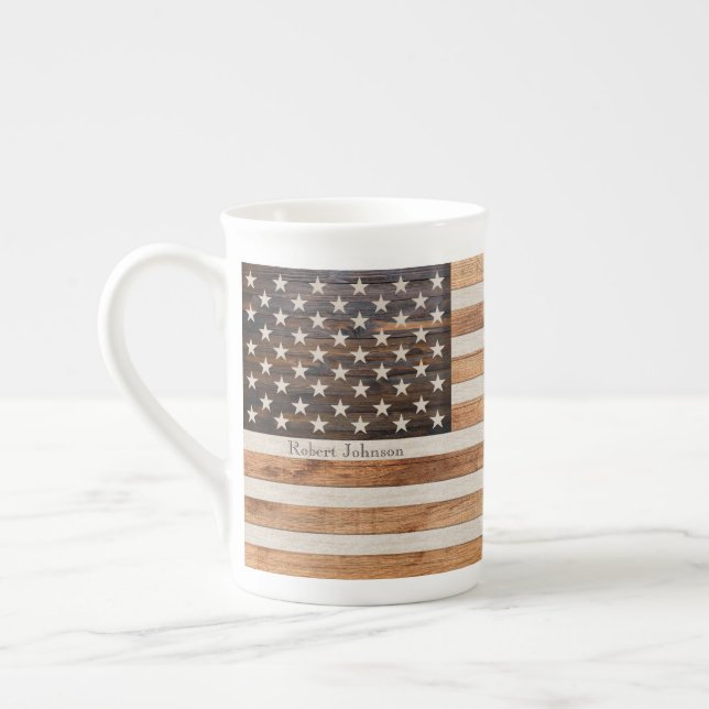 Tasse En Porcelaine Drapeau américain en bois rustique (Gauche)