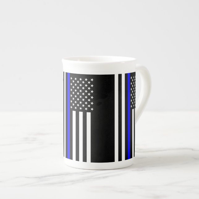 Tasse En Porcelaine Drapeau américain Symbole de la Ligne Bleue Mince (Devant droit)