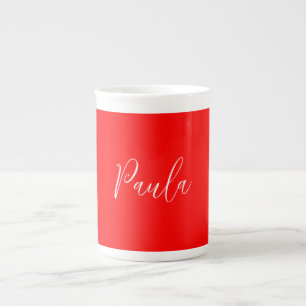 Tasse En Porcelaine Écriture manuscrite Nom élégant Couleur rouge Plai