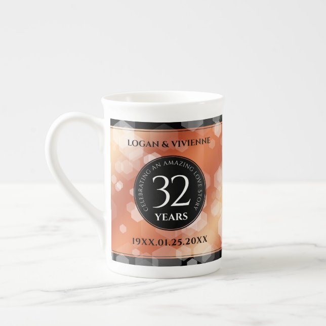 Tasse En Porcelaine Élégant 32ème anniversaire de Mariage de bronze (Gauche)