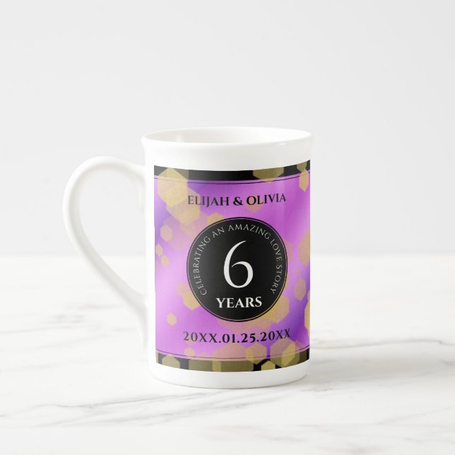 Tasse En Porcelaine Élégant 6ème anniversaire de Mariage d'Améthyste (Gauche)
