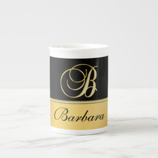Tasse En Porcelaine Élégant "B" Monogramme Nom personnalisé Black Gold