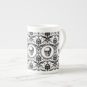 Tasse En Porcelaine Elégant crâne noir et blanc gothique