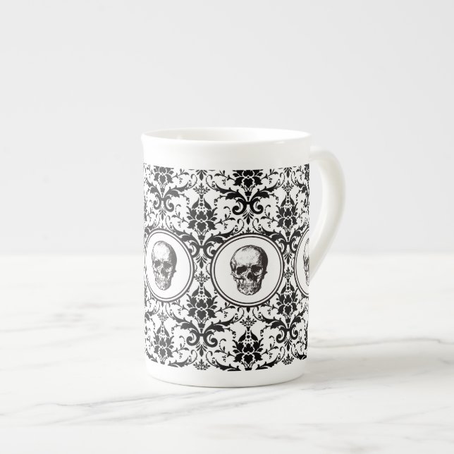 Tasse En Porcelaine Elégant crâne noir et blanc gothique (Devant droit)