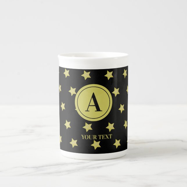 Tasse En Porcelaine Elegant Gold & Black Star Pattern Monogram (Devant)