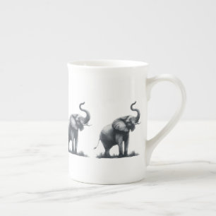 Tasse En Porcelaine Eléphant majestueux avec tronc élevé