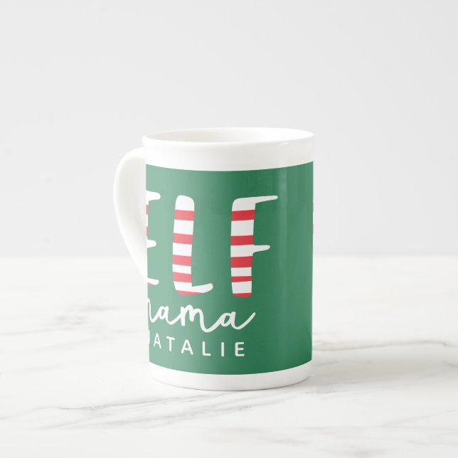 Tasse En Porcelaine Elf maman fête Noël rouge, vert et blanc (Devant gauche)