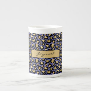 Tasse En Porcelaine Empreinte de léopard violet noir monogrammé